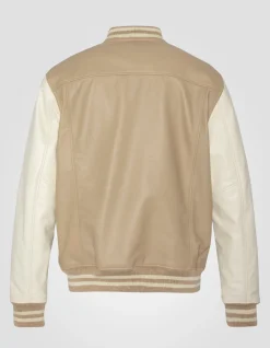 Blouson teddy bicolore beige et blanc, cuir d'agneau - BEIGE/BLANC CASSÉ