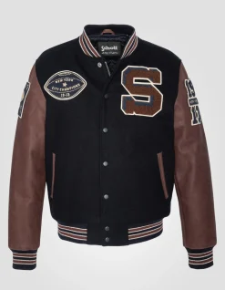 Blouson teddy bleu marine et cordovan, cuir de vachette - MARINE/CORDOVAN