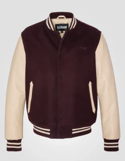 Blouson teddy bordeaux et beige, cuir de vachette - BORDEAUX/BEIGE