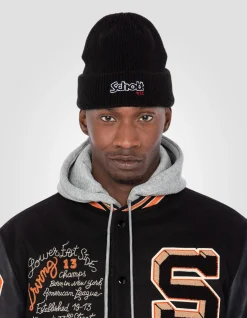 Blouson teddy brodé noir, cuir de vachette - NOIR