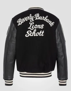 Blouson teddy brodé noir, cuir de vachette - NOIR