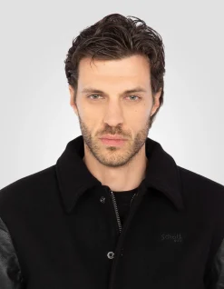 Blouson teddy à col full black, cuir de vachette - NOIR/NOIR