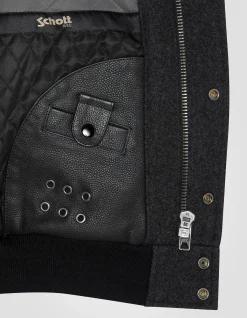 Blouson teddy à col gris et noir, cuir de vachette - GRIS/NOIR