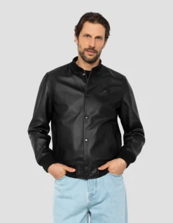 Blouson teddy full black, cuir d'agneau - NOIR