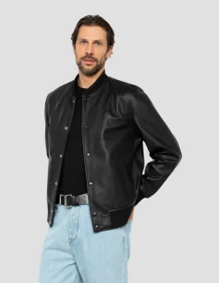 Blouson teddy full black, cuir d'agneau - NOIR
