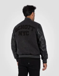 Blouson teddy gris et noir, cuir de vachette - GRIS/NOIR