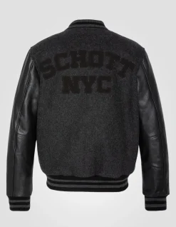 Blouson teddy gris et noir, cuir de vachette - GRIS/NOIR