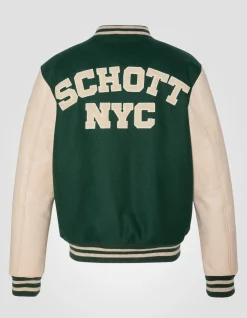 Blouson teddy vert, cuir de vachette, grande taille - VERT/BEIGE