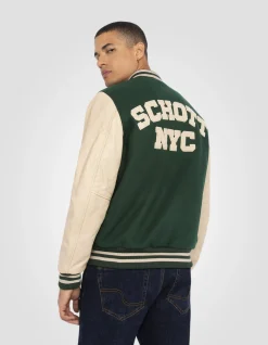 Blouson teddy vert et beige, cuir de vachette - VERT/BEIGE