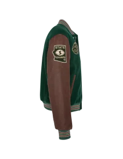 Blouson teddy vert et cordovan, cuir de vachette - VERT/CORDOVAN