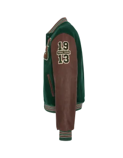 Blouson teddy vert et cordovan, cuir de vachette - VERT/CORDOVAN