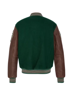 Blouson teddy vert et cordovan, cuir de vachette - VERT/CORDOVAN