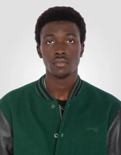 Blouson teddy vert et noir, cuir de vachette - VERT/NOIR