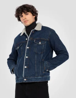 Blouson trucker bleu - BLEU