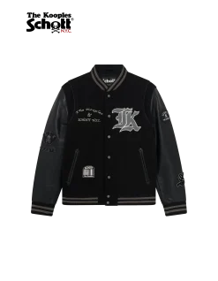 Blouson varsity en cuir femme noir Schott NYC® x The Kooples - NOIR