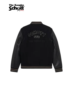 Blouson varsity en cuir femme noir Schott NYC® x The Kooples - NOIR