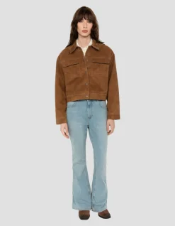 Blouson western court caramel, chèvre velours - CARAMEL