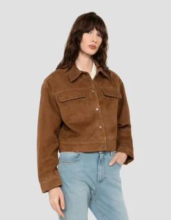 Blouson western court caramel, chèvre velours - CARAMEL