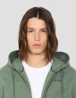 Blouson worker canvas vert à capuche - VERT FUMÉ