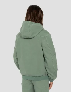 Blouson worker canvas vert à capuche - VERT FUMÉ