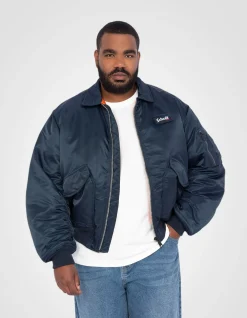 Bomber CWU 90's bleu marine en nylon recyclé, coupe oversize, grande taille - MARINE