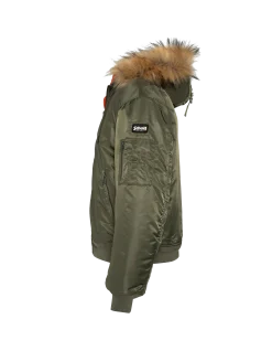Bomber kaki avec capuche en fausse fourrure - KAKI