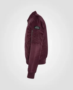 Bomber MA-1 bordeaux foncé en nylon recyclé, coupe ajustée - BORDEAUX FONCÉ