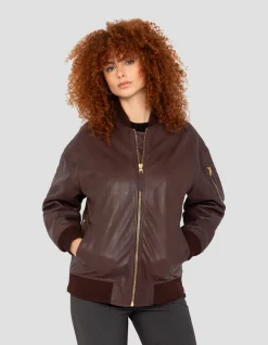 Bomber MA-1 bordeaux long, cuir d'agneau - BORDEAUX