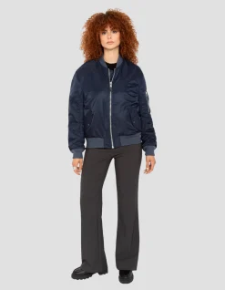 Bomber MA-1 lavé bleu marine foncé en nylon recyclé, coupe confort - MARINE FONCÉ