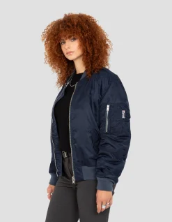 Bomber MA-1 lavé bleu marine foncé en nylon recyclé, coupe confort - MARINE FONCÉ