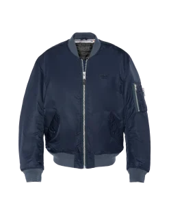 Bomber MA-1 lavé bleu marine foncé en nylon recyclé, coupe confort - MARINE FONCÉ