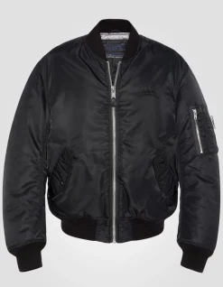 Bomber MA-1 lavé noir en nylon recyclé, coupe confort, grande taille - NOIR