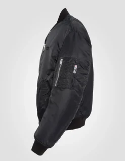 Bomber MA-1 lavé noir en nylon recyclé, coupe confort, grande taille - NOIR