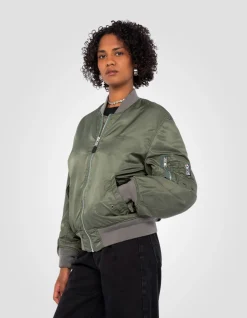 Bomber MA-1 lavé vert en nylon recyclé, coupe confort - VERT US