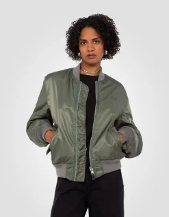 Bomber MA-1 lavé vert en nylon recyclé, coupe confort - VERT US