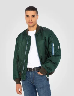 Bomber MA-1 lavé vert forêt en nylon recyclé, coupe confort - VERT FORÊT