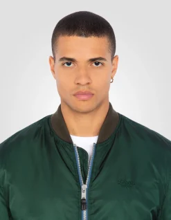 Bomber MA-1 lavé vert forêt en nylon recyclé, coupe confort - VERT FORÊT