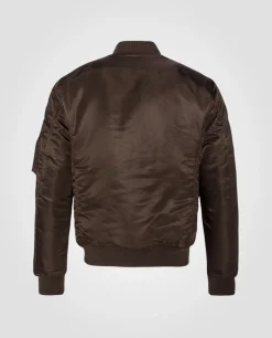 Bomber MA-1 marron foncé en nylon recyclé, coupe ajustée - MARRON FONCÉ