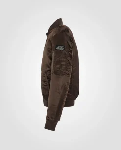 Bomber MA-1 marron foncé en nylon recyclé, coupe ajustée - MARRON FONCÉ