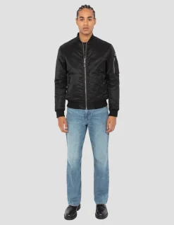 Bomber MA-1 noir en nylon recyclé, coupe ajustée - NOIR