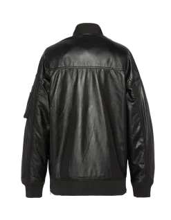 Bomber MA-1 noir long, cuir d'agneau - NOIR
