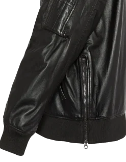 Bomber MA-1 noir long, cuir d'agneau - NOIR
