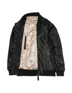 Bomber MA-1 noir long, cuir d'agneau - NOIR