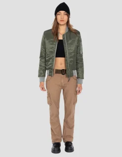 Bomber MA-1 sage kaki en nylon recyclé, coupe ajustée - SAGE KAKI