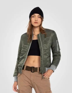 Bomber MA-1 sage kaki en nylon recyclé, coupe ajustée - SAGE KAKI
