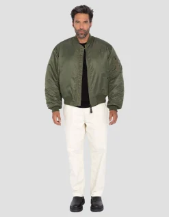 Bomber MA-1 90's army kaki en nylon recyclé, coupe oversize - ARMY KAKI