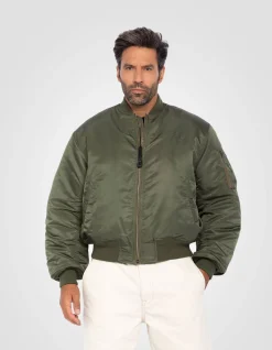 Bomber MA-1 90's army kaki en nylon recyclé, coupe oversize - ARMY KAKI