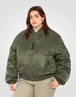 Bomber MA-1 90's army kaki en nylon recyclé, coupe oversize, grande taille - ARMY KAKI