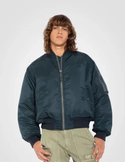 Bomber MA-1 90's bleu marine en nylon recyclé, coupe oversize - MARINE