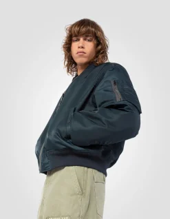 Bomber MA-1 90's bleu marine en nylon recyclé, coupe oversize - MARINE
